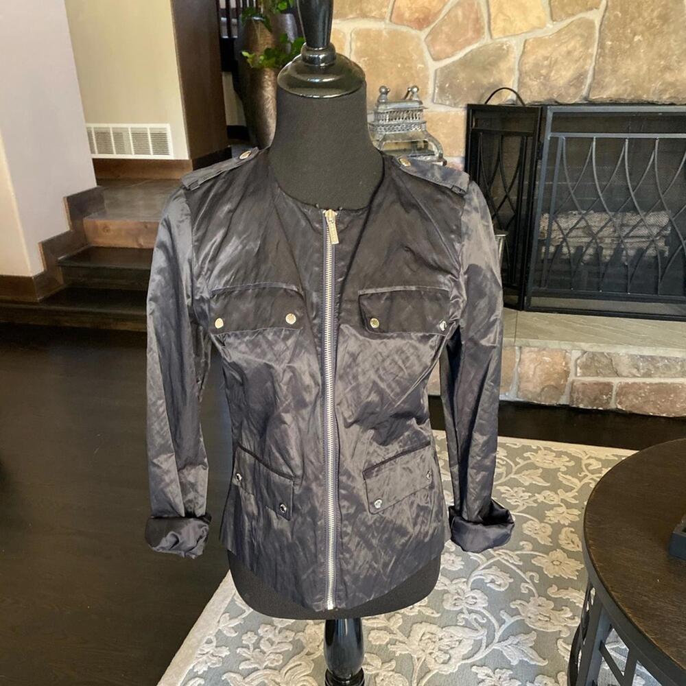 Michael Michael Kors Black Utility Jacket Silver Hardware Size 6